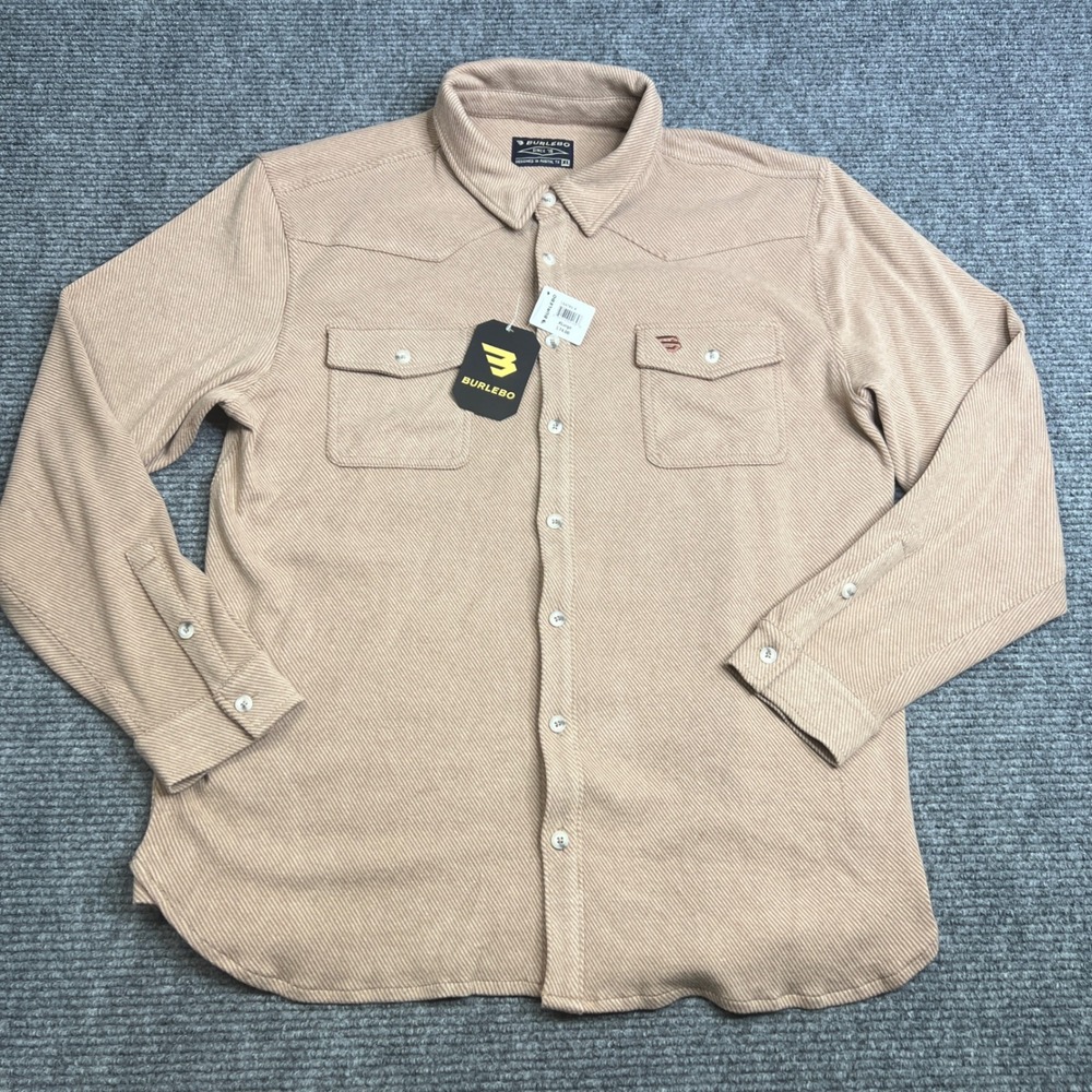 Burlebo Mens XL Western Button Down Shirt Tan Khaki Twill Long Sleeve NWT - Picture 2 of 9